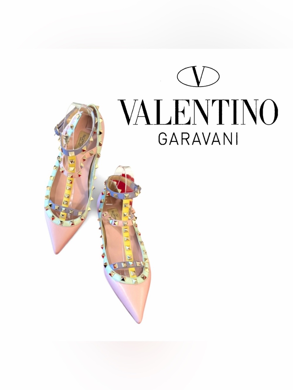 Valentino Garavani Pastel Pink iconic Rockstud Pointed Flats